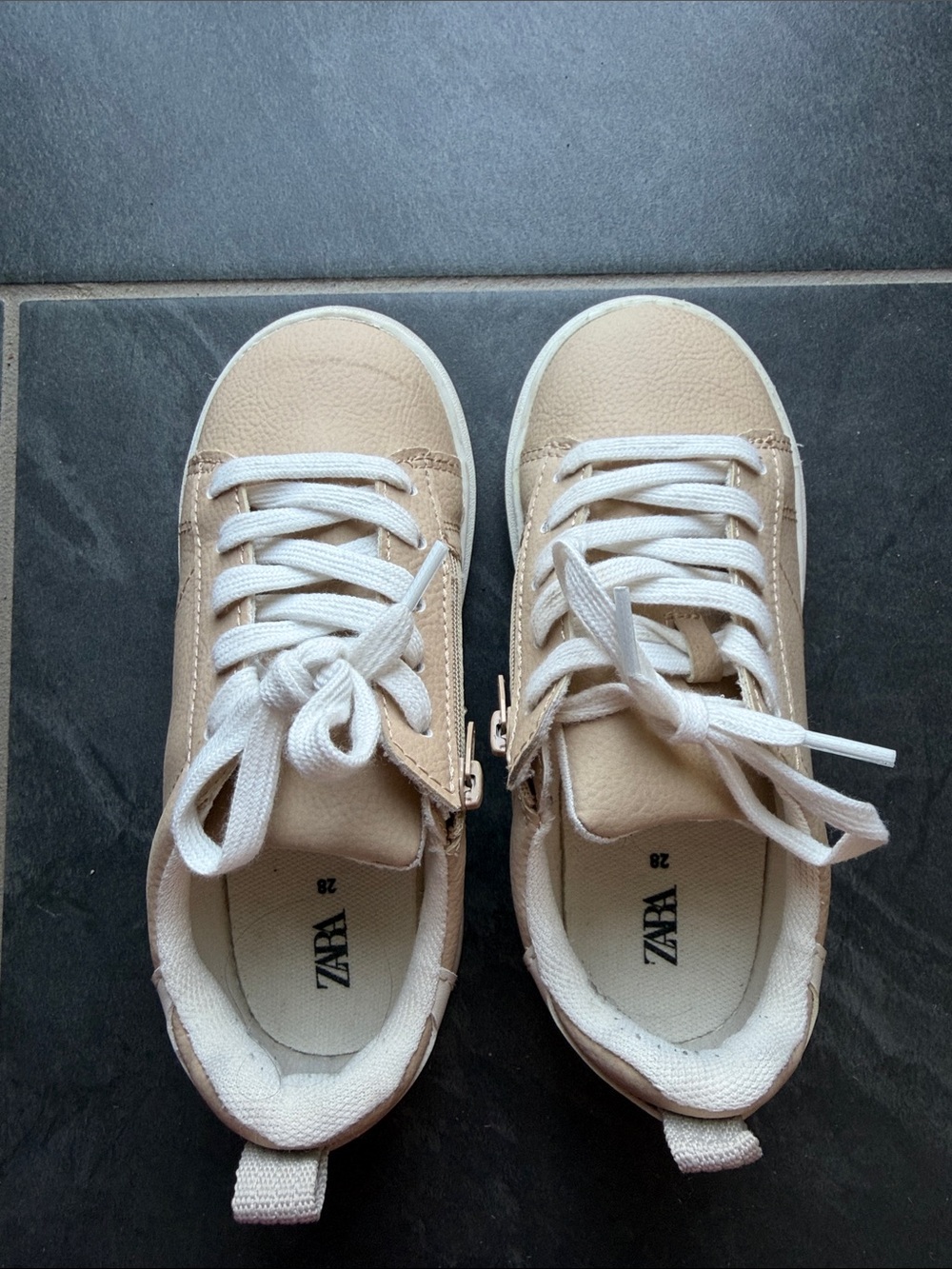 Zara Little Boys size 28 Beige and White Lace-Up Sneakers